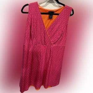 Lane Bryant Womens Faux Wrap Dress Pink Orange V Neck Sleeveless size 14